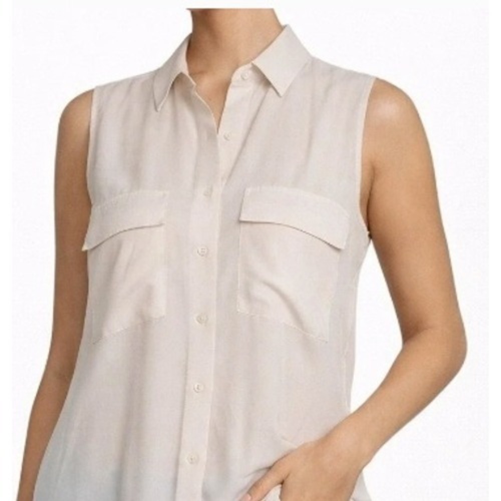 Equipment Femme silk luxury collared button up tank sleeveless ivory minimal xs
